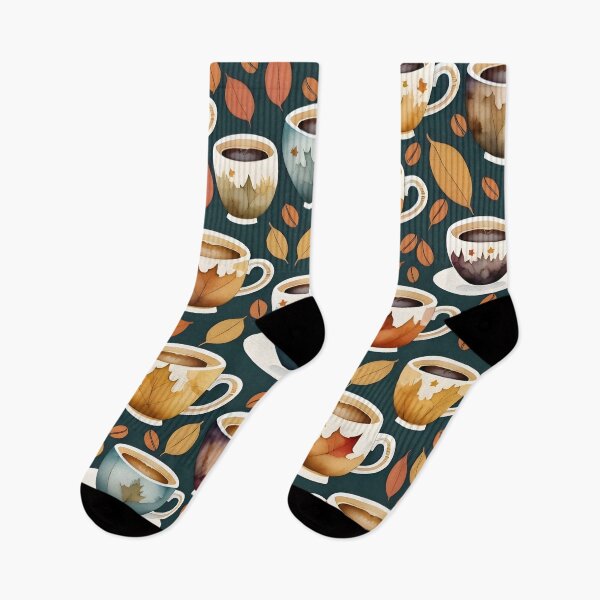 Item preview, Watercolor Coffee Cups and Autumn Leaves Pattern designed and sold by AGNIII.