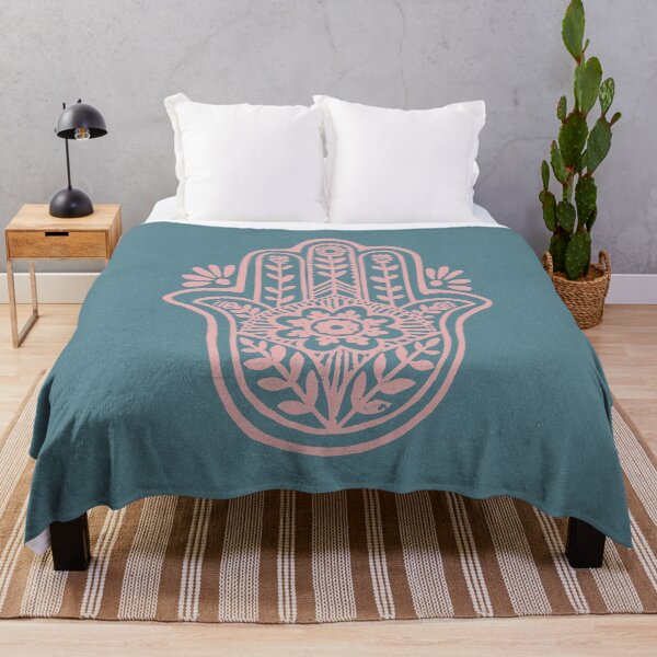 Item preview, Hamsa Flora Linocut - Peacock + Rose designed and sold by Irene Estelle.