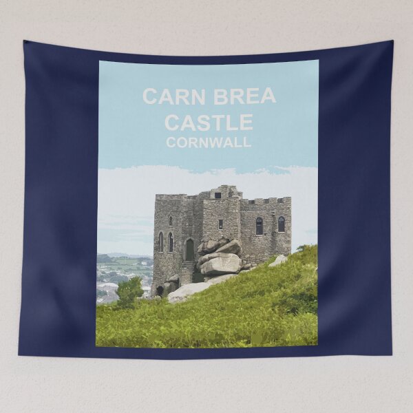 Aperçu de l'œuvre Château de Carn Brea Cornouailles. Cadeau de Cornouailles Kernow Travel affiche de localisation, Redruth créée et vendue par BarbaraGlebska.