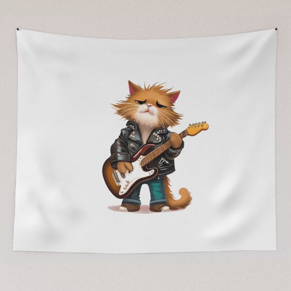 Item preview, Cat playing rock guitar designed and sold by PickledjoArt.
