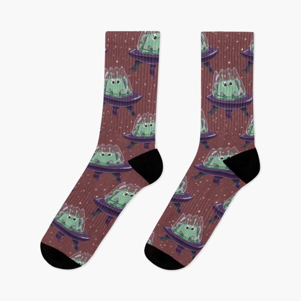 Aperçu de l'œuvre Chat extraterrestre dans une soucoupe volante sur motif de fond d'espace marron créée et vendue par Julia Sol.