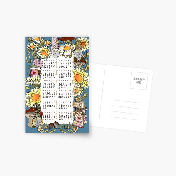 Gnomes in a field of daisies Calendar 2024 Postcard