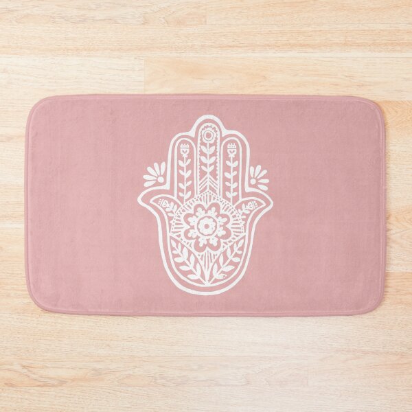 Aperçu de l'œuvre Hamsa Flora Linocut - Rose + Snow créée et vendue par Irene Estelle.