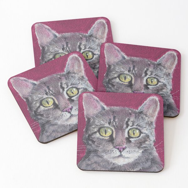 Item preview, Gray tiger cat on red designed and sold by HelenDBVickers.