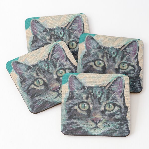 Item preview, Gray tiger cat on teal designed and sold by HelenDBVickers.