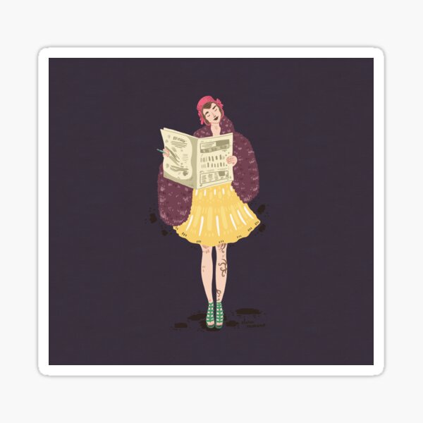 Woman with newspaper Sticker