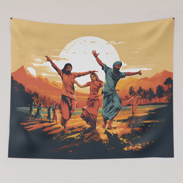 Item preview, Bhangra Dancers In Village Colourful Sunset designed and sold by PioneerX1.
