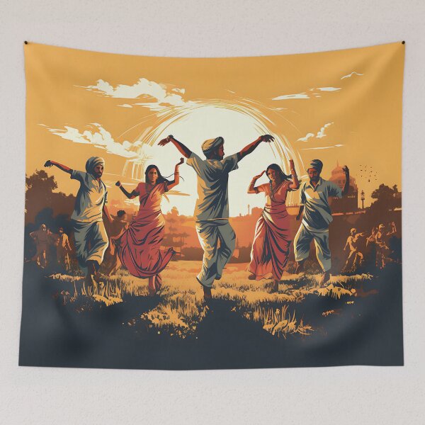 Item preview, Bhangra Dancers In Village Colourful Sunset designed and sold by PioneerX1.