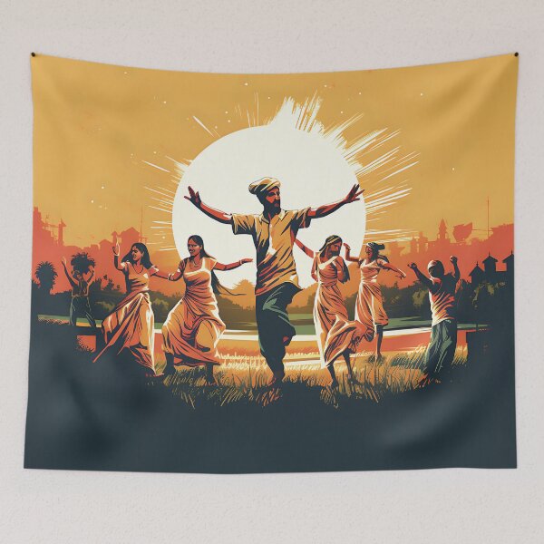 Item preview, Bhangra Dancers In Village Colourful Sunset designed and sold by PioneerX1.