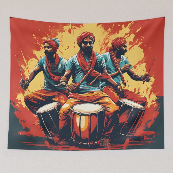 Item preview, Colourful Punjabi Bhangra Dhol Players  designed and sold by PioneerX1.
