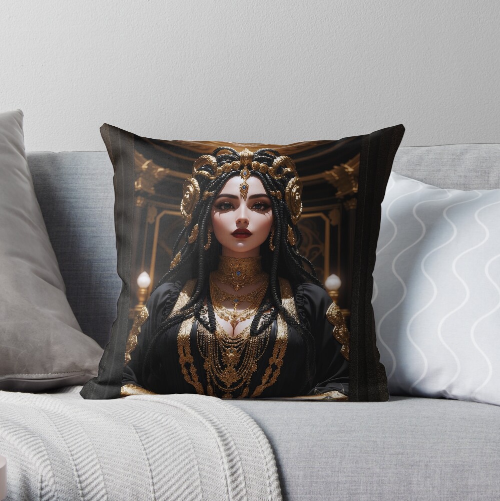 The Stunning Queen Agrathia Niasthus AI Concept Art by Xzendor7 4 The Stunning Queen Agrathia Niasthus Beautiful AI Concept Art Portrait by Xzendor7 Decorative Throw Pillow