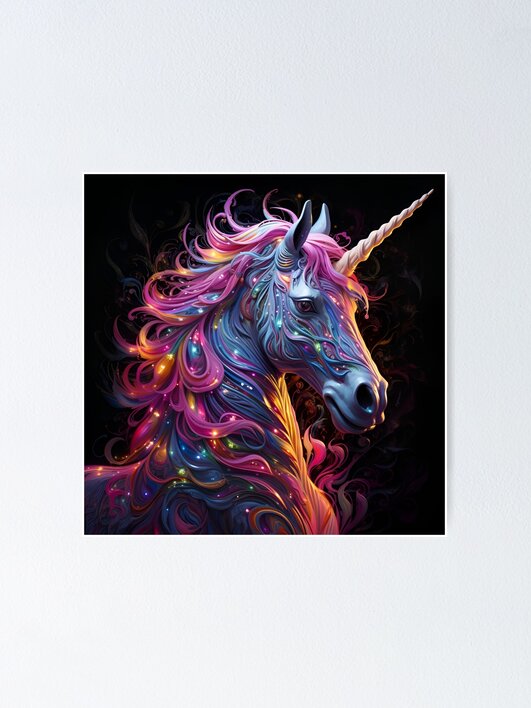 unicorn neon ソフト 新品 Neon Unicorn digital art print