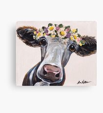 Cow art, Farmhouse Flower Crown Cow Canvas Print