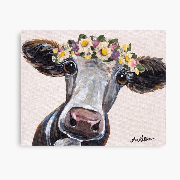 Cow art, Farmhouse Flower Crown Cow  Canvas Print
