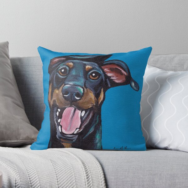Funny Doberman art Throw Pillow