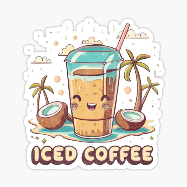 Cute Funny Coffee Gift Powered By Iced Coffee' Sticker