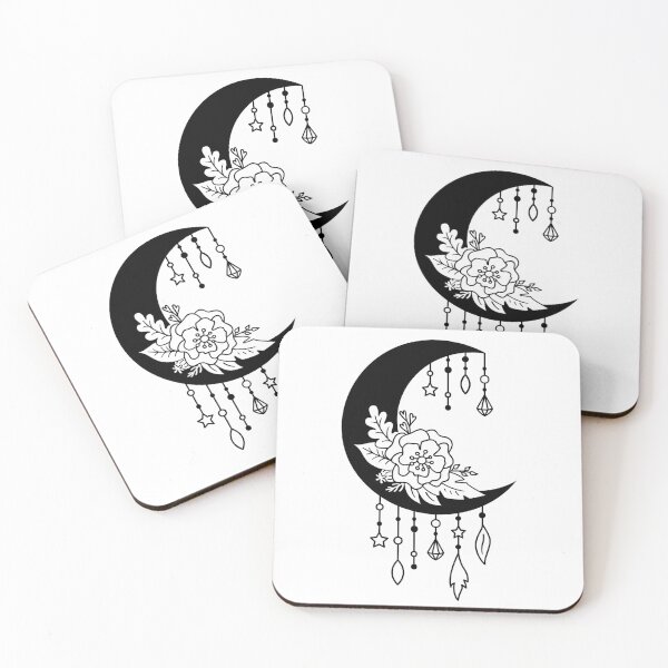 Item preview, Mystical Crescent Moon and Rose Print Design with Hanging Crystals designed and sold by creativelittleo.