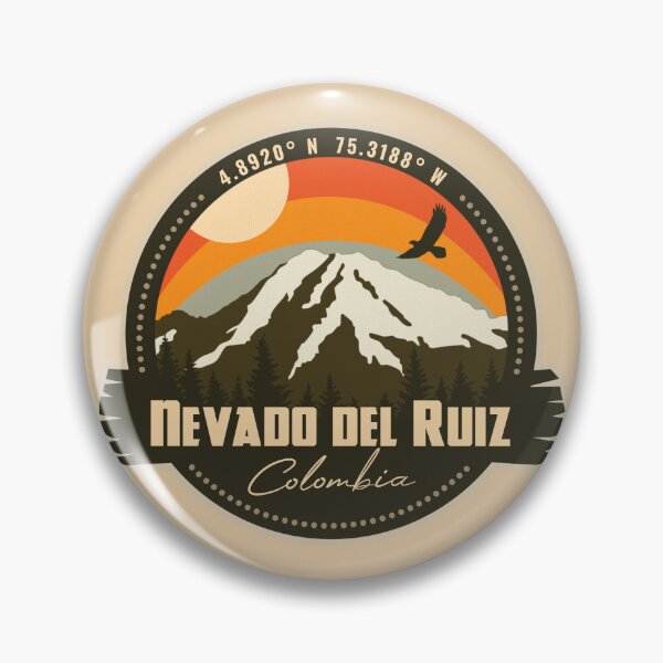 Item preview, Nevado del Ruiz Volcano Colombia Volcanic Eruption Retro Vintage Badge designed and sold by mountainfad.