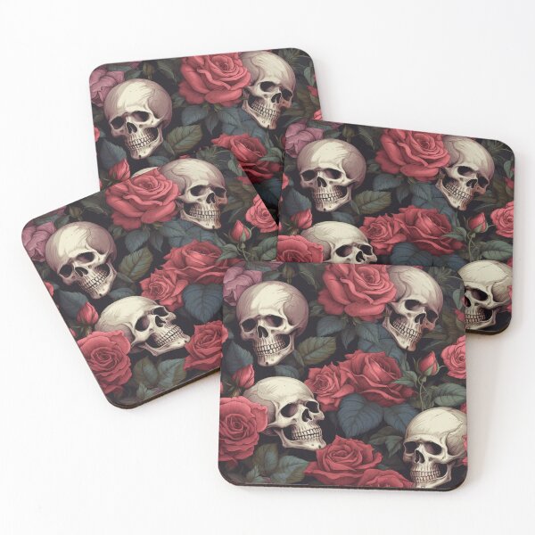 Item preview, Skulls and red roses pattern, halloween pattern designed and sold by ZAHARIA DANIELA.