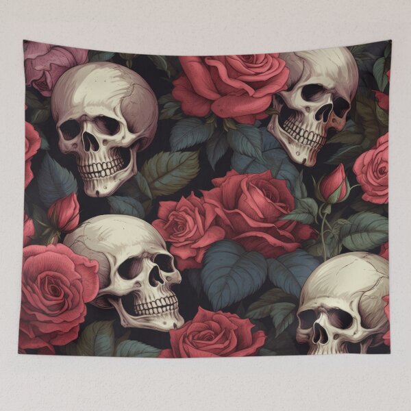 Item preview, Skulls and red roses pattern, halloween pattern designed and sold by ZAHARIA DANIELA.