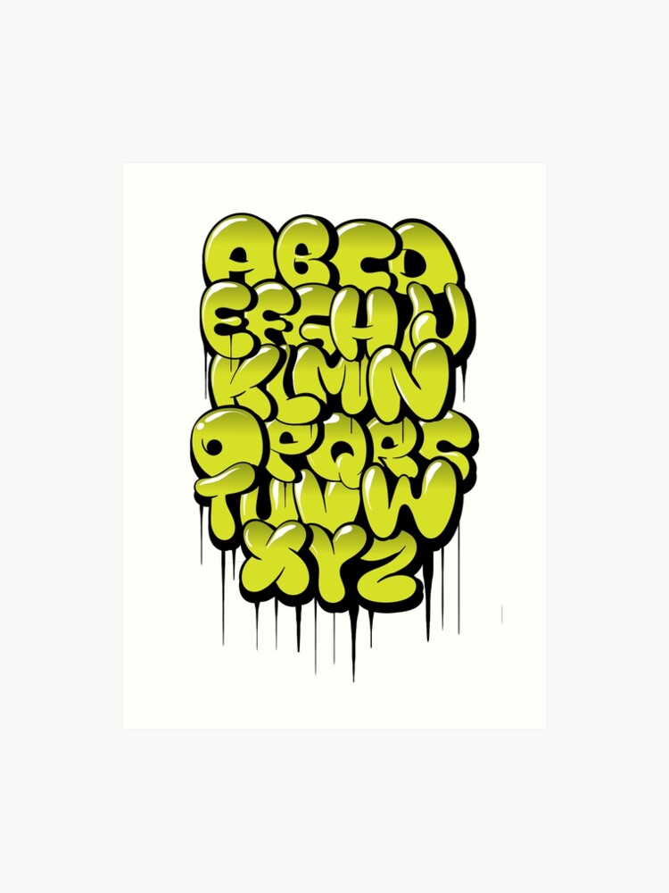 Hand drawn bubble style graffiti alphabet letters