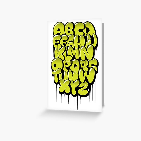 hand drawn bubble style graffiti alphabet letters greeting card by kirart redbubble