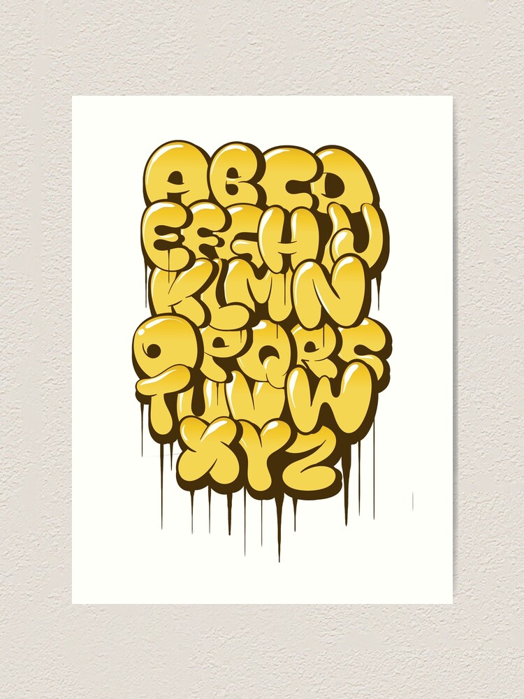 Hand Drawn Bubble Style Graffiti Alphabet Letters Color 2 Art Print By Kirart Redbubble