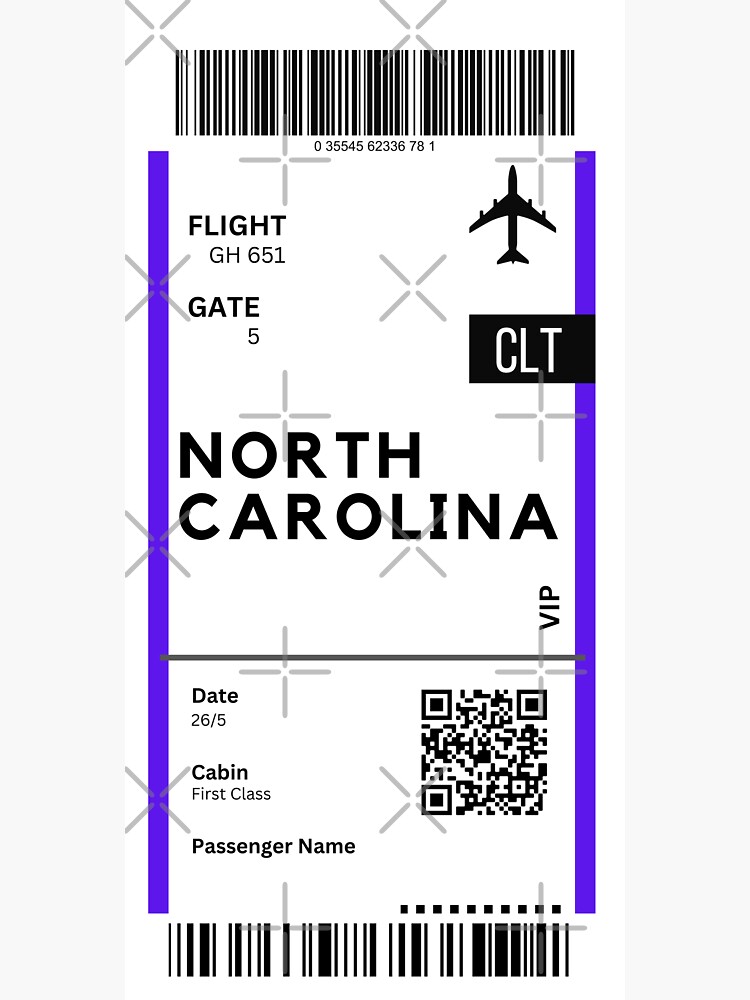 North Carolina USA Airplane Boarding Pass