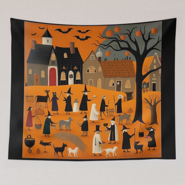 Item preview, Halloween in village,  American folk art designed and sold by Gala-life1.