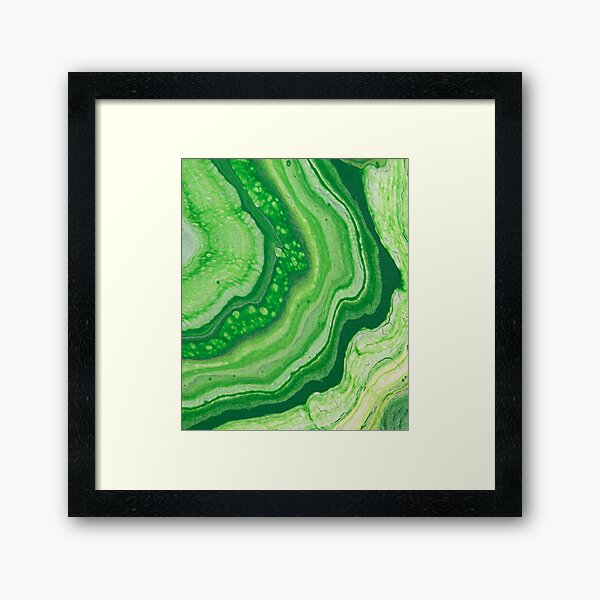 Green Geode Acrylic Pour Framed Art Print