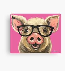 Pig with Glasses art, Cute pig art Canvas Print