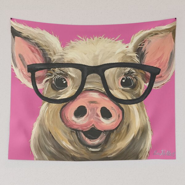 Item preview, Pig with Glasses art, Cute pig art designed and sold by leekellerart.