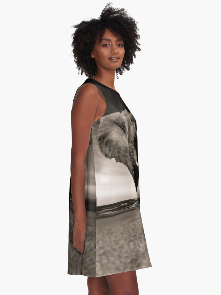 Alternate view of Elephant Black and White Photo-realistic Print A-Line Dress