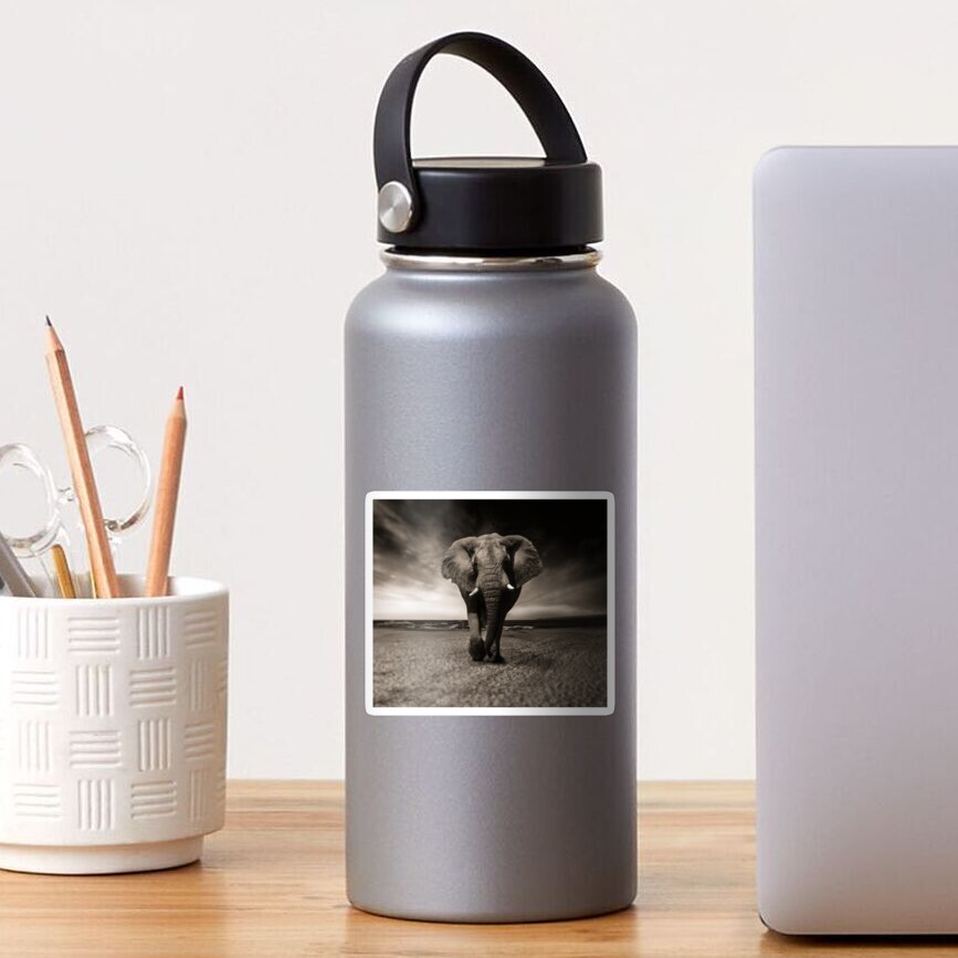 Elephant Black and White Photo-realistic Bull Elephant Print Sticker