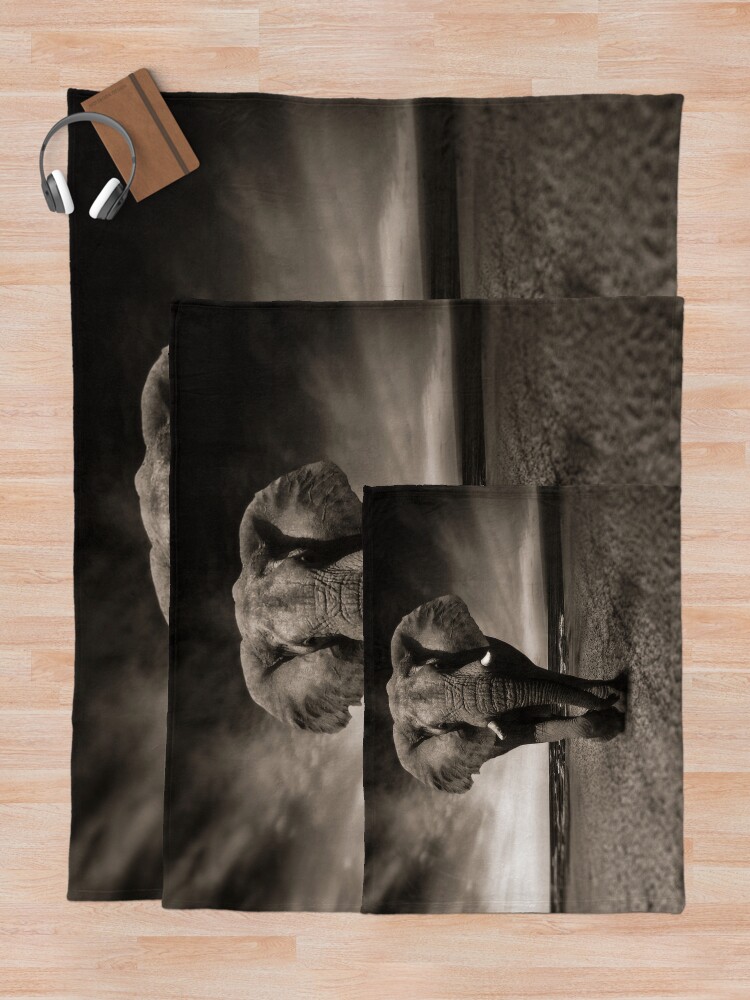 Alternate view of Elephant Black and White Photo-realistic Bull Elephant Print Throw Blanket