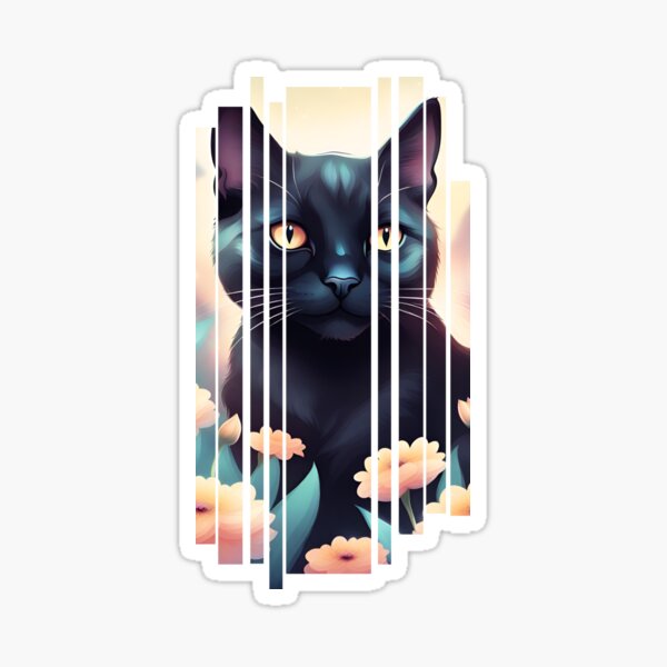 Black cat in flowers Sticker