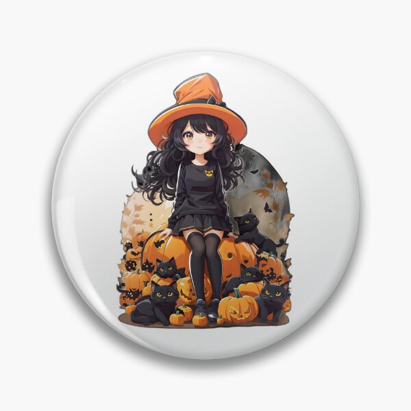 Item preview, Linda chica anime de Halloween con gato negro y calabaza. designed and sold by PCGDrawing.