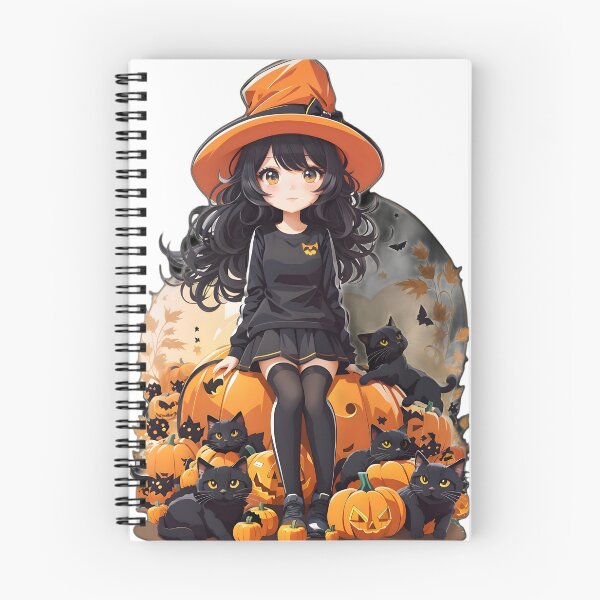 Item preview, Cute anime Halloween girl w/ black cat and pumpkin designed and sold by PCGDrawing.