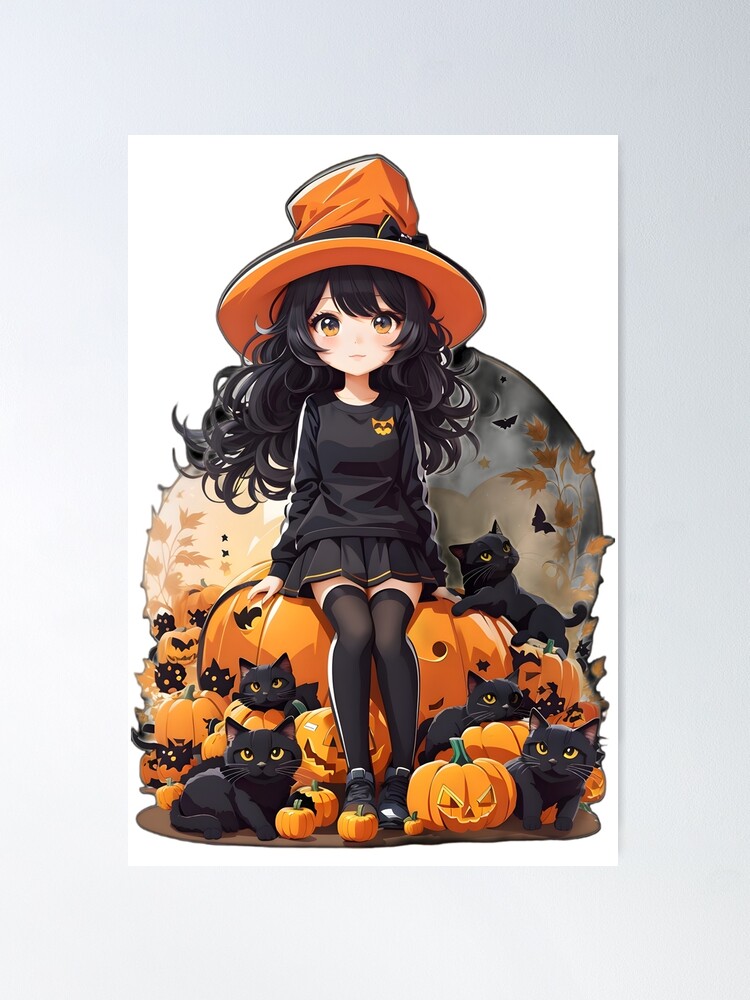 Kawaii anime black witchs magical kitten Vector Image