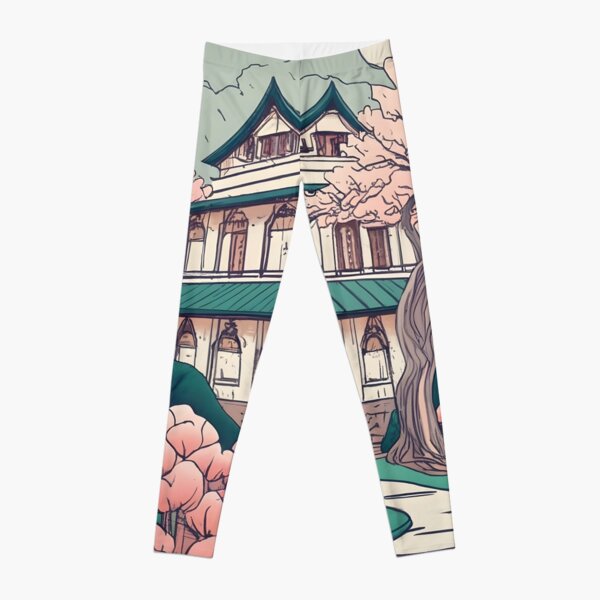 Old Traditional Indonesia house Rumah Adat Drawing Leggings
