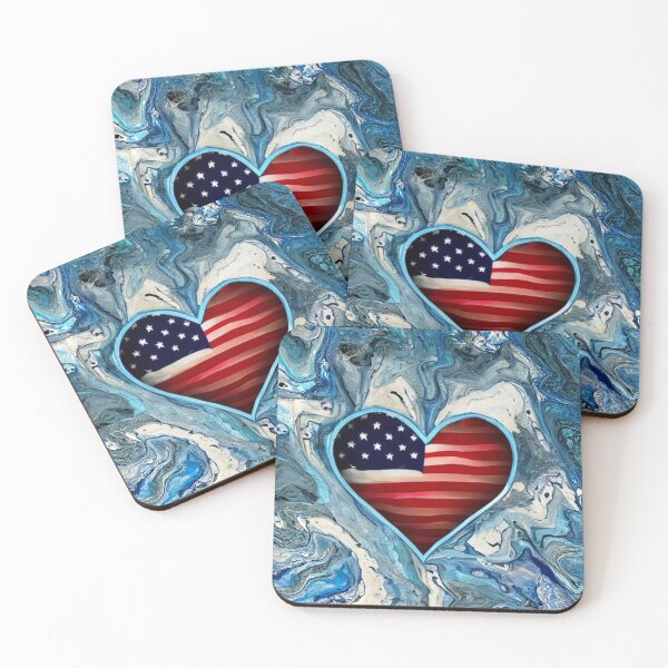 Item preview, American flag heart on blue background  designed and sold by Hmelliger.