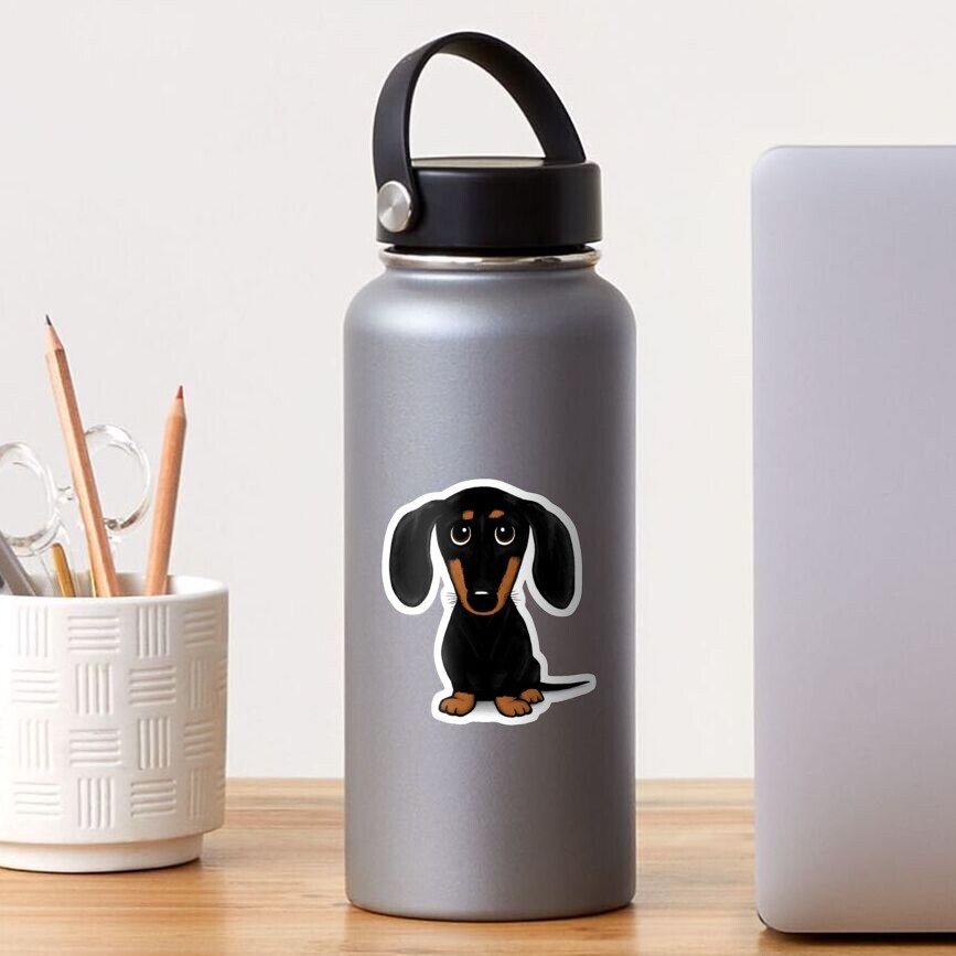 Cute Black and Tan Smooth Coated Dachshund Cartoon Dog Sticker