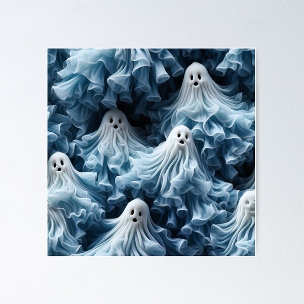 Item preview, 3D Porcelain Blue and White Halloween Ghosts Pattern designed and sold by wizardsncastles.