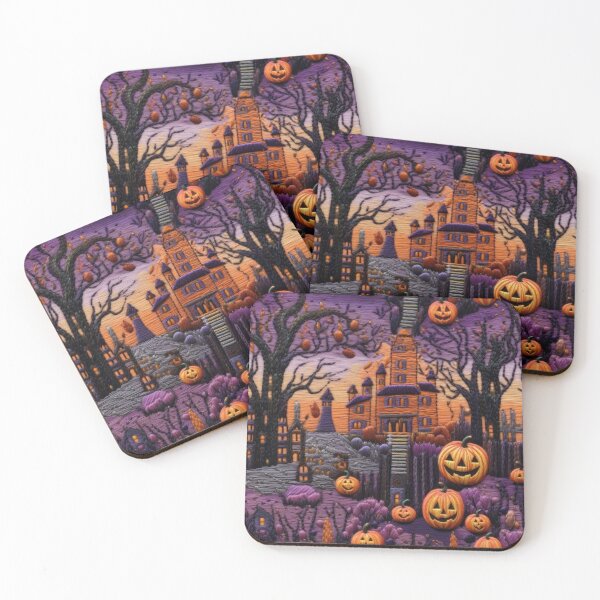 Item preview, Embroidered Halloween Pattern, Castle, Pumpkins, Trees designed and sold by Sunmoonlove.