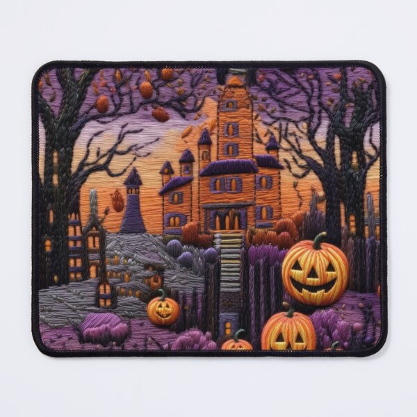 Item preview, Embroidered Halloween Pattern, Castle, Pumpkins, Trees designed and sold by Sunmoonlove.