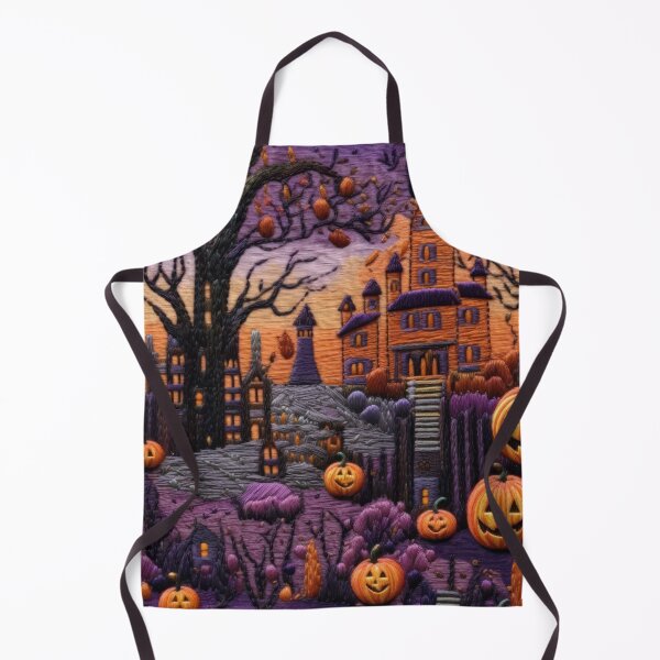 Item preview, Embroidered Halloween Pattern, Castle, Pumpkins, Trees designed and sold by Sunmoonlove.