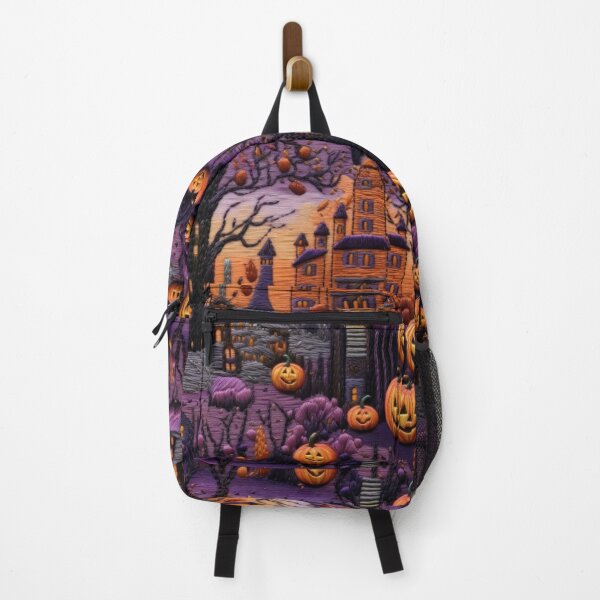Item preview, Embroidered Halloween Pattern, Castle, Pumpkins, Trees designed and sold by Sunmoonlove.