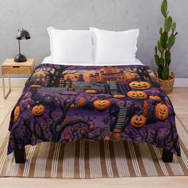 Item preview, Embroidered Halloween Pattern, Castle, Pumpkins, Trees designed and sold by Sunmoonlove.