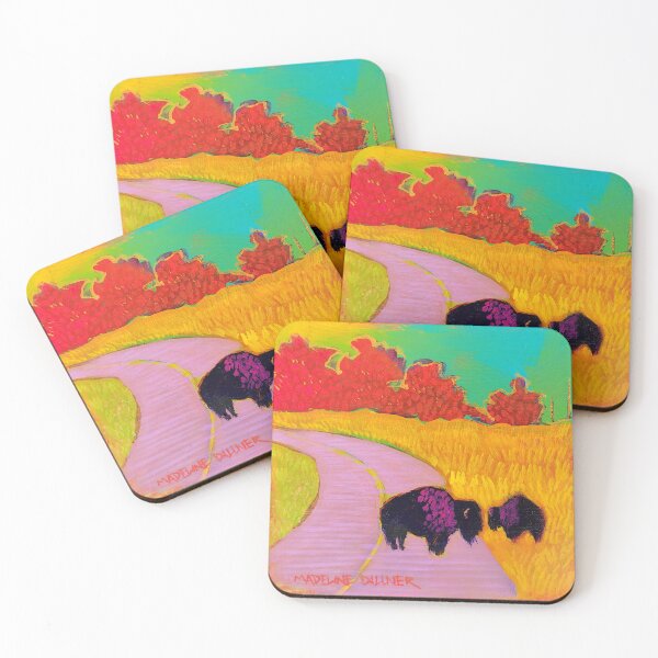 Item preview, Wichita Mountain Bison Crossing the Road in Red designed and sold by Mad World Art Ltd. Co..
