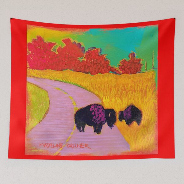 Item preview, Wichita Mountain Bison Crossing the Road in Red designed and sold by Mad World Art Ltd. Co..